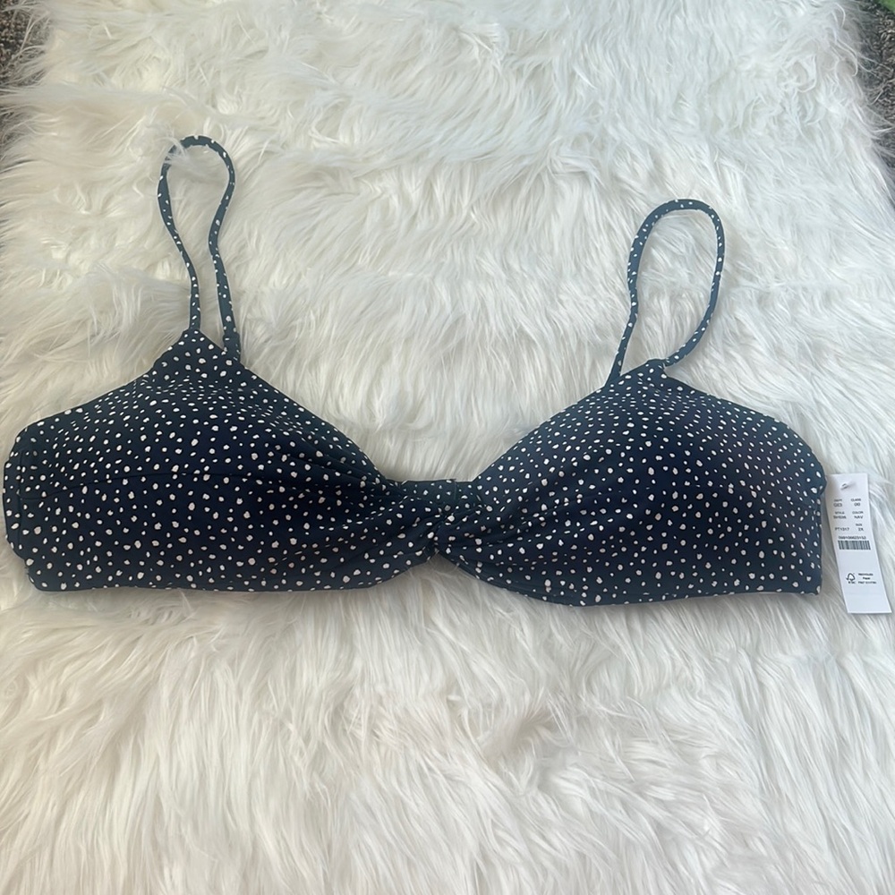 NWT J. Crew Navy Blue Strappy Twist Bikini Swim Top Only 2X Polka Dot